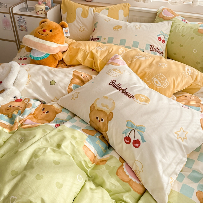 91家纺网 家纺一手货源 找家纺 呗旺鹿 2025新款全棉13372黄油小熊系列四件套 黄油小熊-奶油