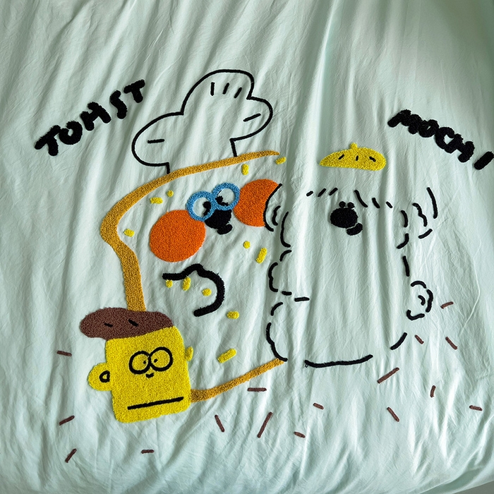 91家纺网 家纺一手货源 找家纺 曼谷家纺 2025新款软糯毛巾绣水洗棉四件套-【买家秀联系微信】专属版权，质检报告 舔狗-薄荷芝士