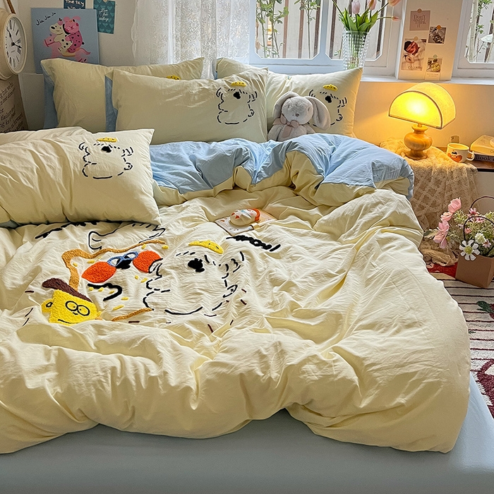 91家纺网 家纺一手货源 找家纺 曼谷家纺 2025新款软糯毛巾绣水洗棉四件套-【买家秀联系微信】专属版权，质检报告 舔狗-芝士天蓝