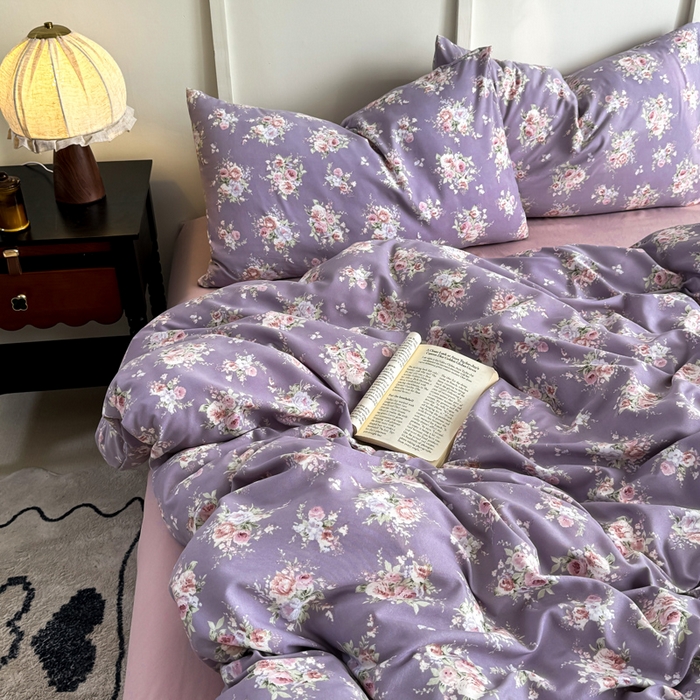 91家纺网 家纺一手货源 找家纺 梦莱斯 2025新款A类有氧针织棉双层纱系列四件套 紫苏