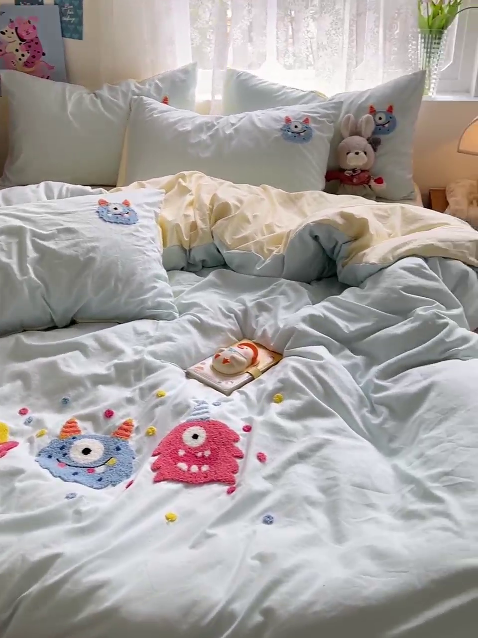 91家纺网 家纺一手货源 找家纺 曼谷家纺 2025新款软糯毛巾绣水洗棉四件套-【买家秀联系微信】专属版权，质检报告 三小怪-薄荷芝士