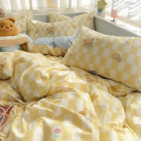 91家纺网 家纺一手货源 找家纺 呗旺鹿 2025新款全棉13372黄油小熊系列四件套 黄油小熊-曲奇