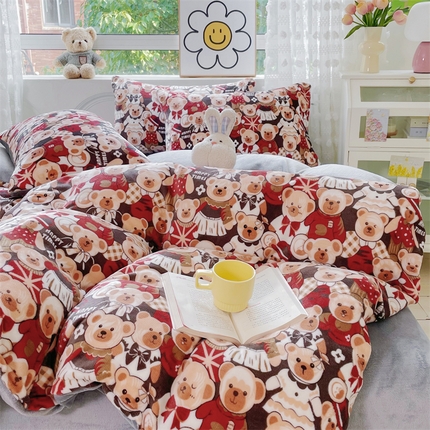 91家纺网 家纺一手货源 找家纺 （总）（买家秀 爆款不断货）A类母婴级双面牛奶绒四件套珊瑚绒四件套雪花绒四件套儿童高克重卡通牛奶绒四件套