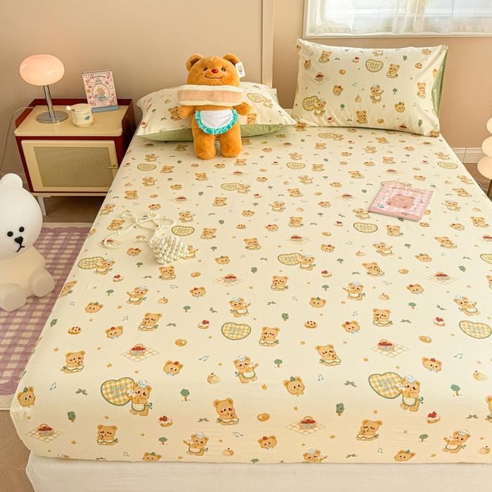 91家纺网 家纺一手货源 找家纺 呗旺鹿 2025新款全棉13372床笠 围裙小熊