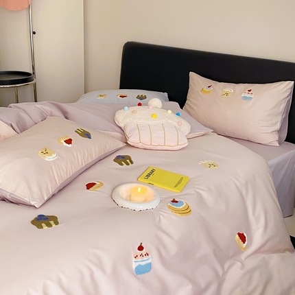 鹿班家居 2025新款100S长绒棉毛巾绣系列四件套-微甜起司（标准会员-20元） 微甜起司-粉色