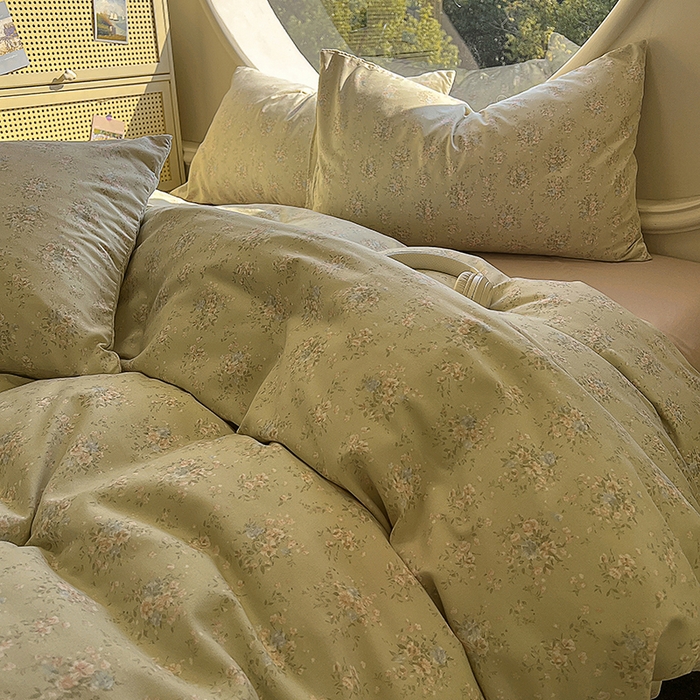 91家纺网 家纺一手货源 找家纺 2025新款针织棉双层纱四件套 堇色