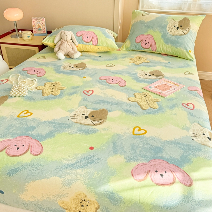 91家纺网 家纺一手货源 找家纺 呗旺鹿 2025新款全棉13372床笠 油画慕斯猫