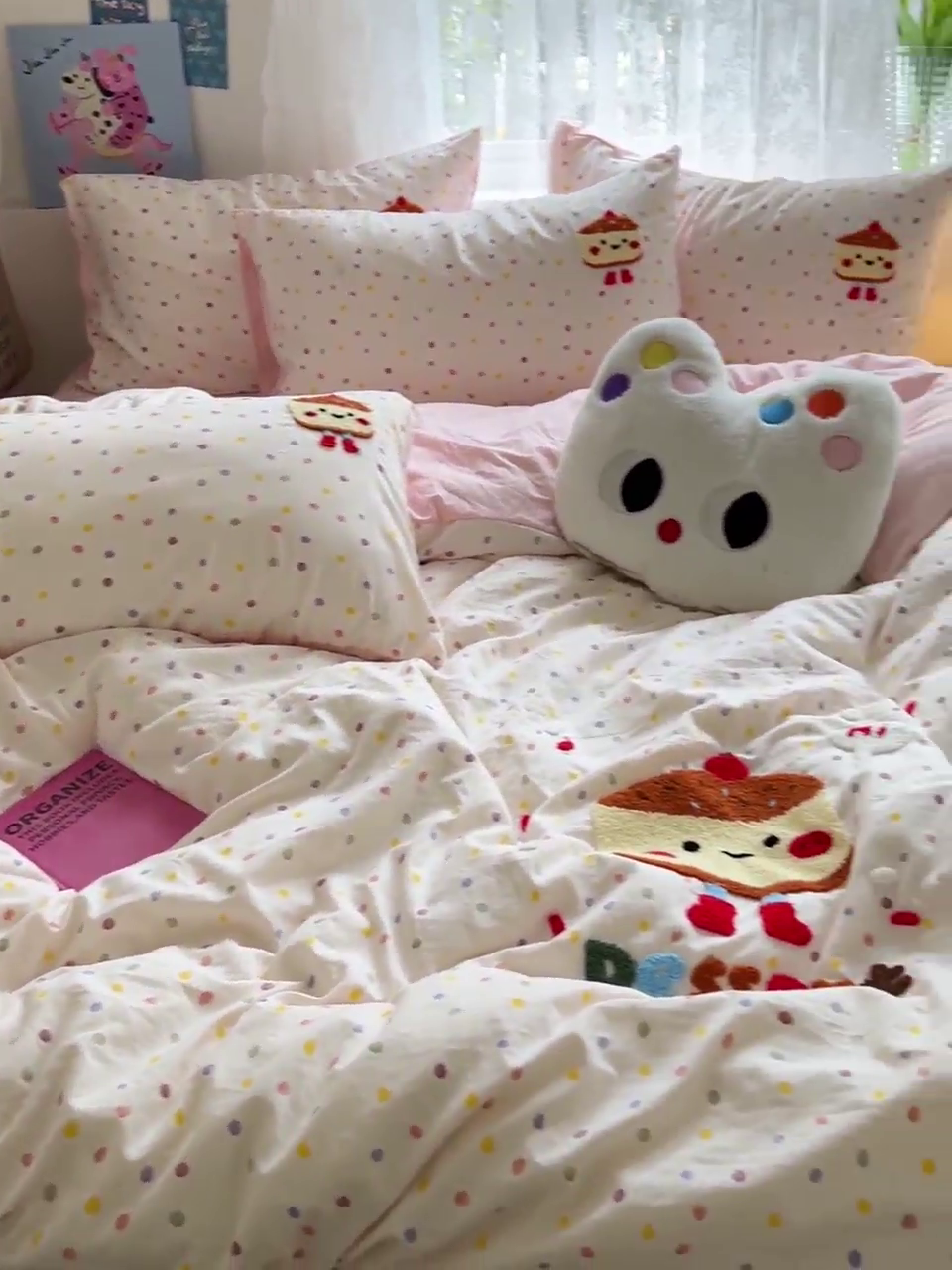 91家纺网 家纺一手货源 找家纺 曼谷家纺 2025新款软糯毛巾绣水洗棉四件套-【买家秀联系微信】专属版权，质检报告 芝士蛋糕-波点粉