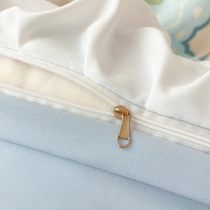 91家纺网 家纺一手货源 找家纺 2025新款云柔棉韩式INS减龄花边款卡通四件套 花边款-蓝色蕾丝兔