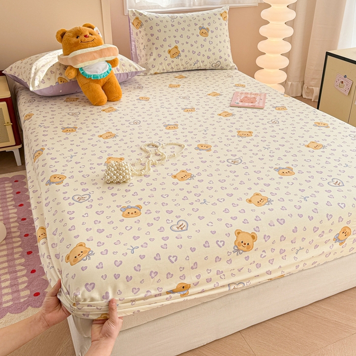 91家纺网 家纺一手货源 找家纺 呗旺鹿 2025新款全棉13372床笠 豹纹小熊