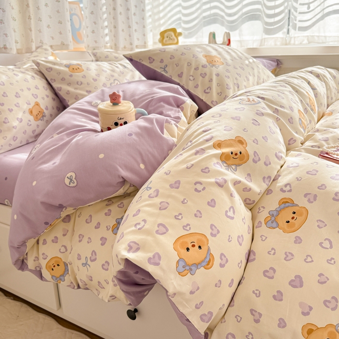 91家纺网 家纺一手货源 找家纺 呗旺鹿 2025新款全棉13372黄油小熊系列四件套 黄油小熊-豹纹