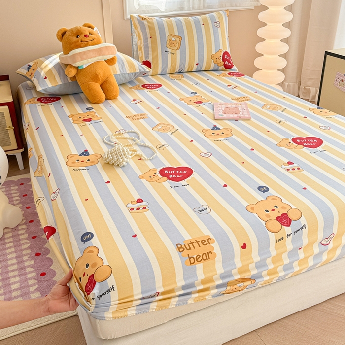 91家纺网 家纺一手货源 找家纺 呗旺鹿 2025新款全棉13372床笠 吐司小熊