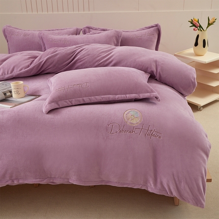 91家纺网 家纺一手货源 找家纺 （买家秀 爆款不断货）A类母婴级牛奶绒刺绣四件套珊瑚绒四件套雪花绒四件套刺绣牛奶绒四件套纯色牛奶绒套 普罗旺斯-豆蔻紫