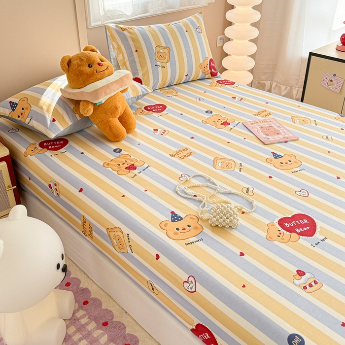 91家纺网 家纺一手货源 找家纺 呗旺鹿 2025新款全棉13372床笠 吐司小熊