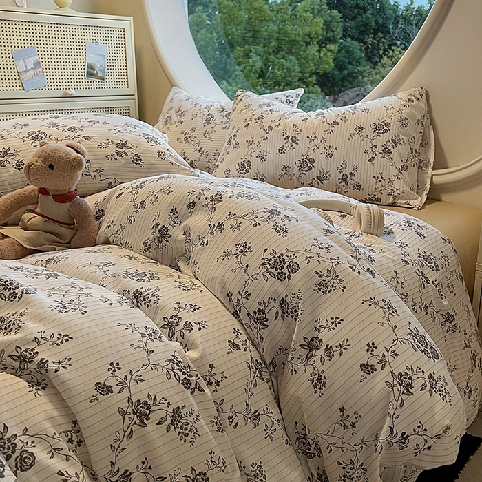 91家纺网 家纺一手货源 找家纺 2025新款针织棉双层纱四件套 花间令