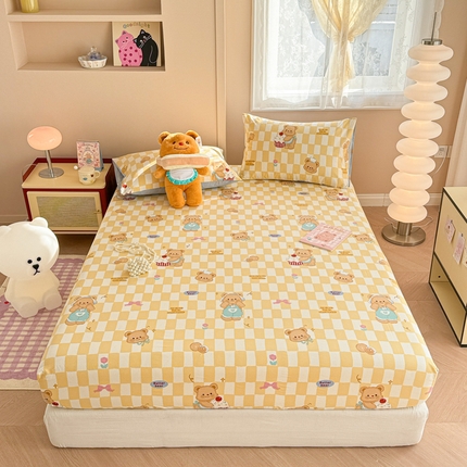 呗旺鹿 2025新款全棉13372床笠 曲奇小熊