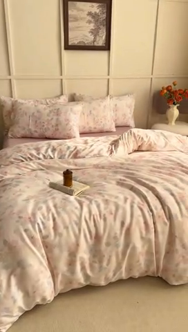 91家纺网 家纺一手货源 找家纺 梦莱斯 2025新款A类有氧针织棉双层纱系列四件套 晚香