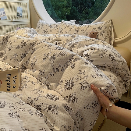 2025新款针织棉双层纱四件套 花间令