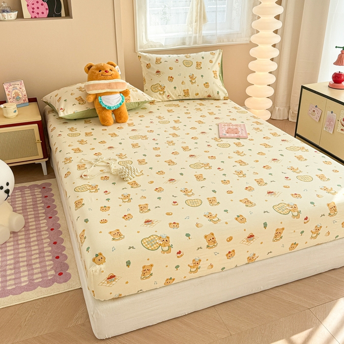 91家纺网 家纺一手货源 找家纺 呗旺鹿 2025新款全棉13372床笠 围裙小熊