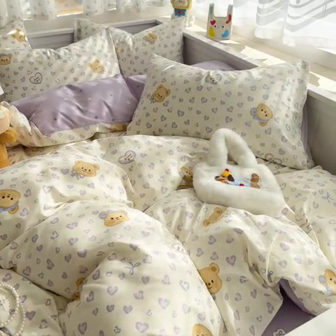 91家纺网 家纺一手货源 找家纺 呗旺鹿 2025新款全棉13372黄油小熊系列四件套 黄油小熊-豹纹