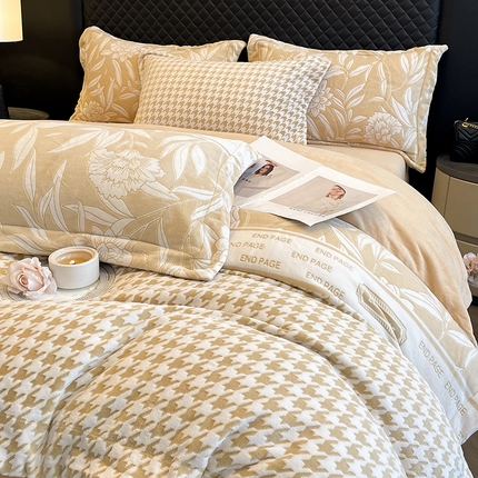 91家纺网 家纺一手货源 找家纺 （买家秀 爆款不断货）A类母婴级6D提花牛奶绒四件套珊瑚绒雪花绒四件套千鸟格牛奶绒四件套花卉牛奶绒 千鸟格