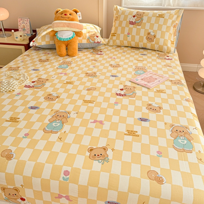 91家纺网 家纺一手货源 找家纺 呗旺鹿 2025新款全棉13372床笠 曲奇小熊