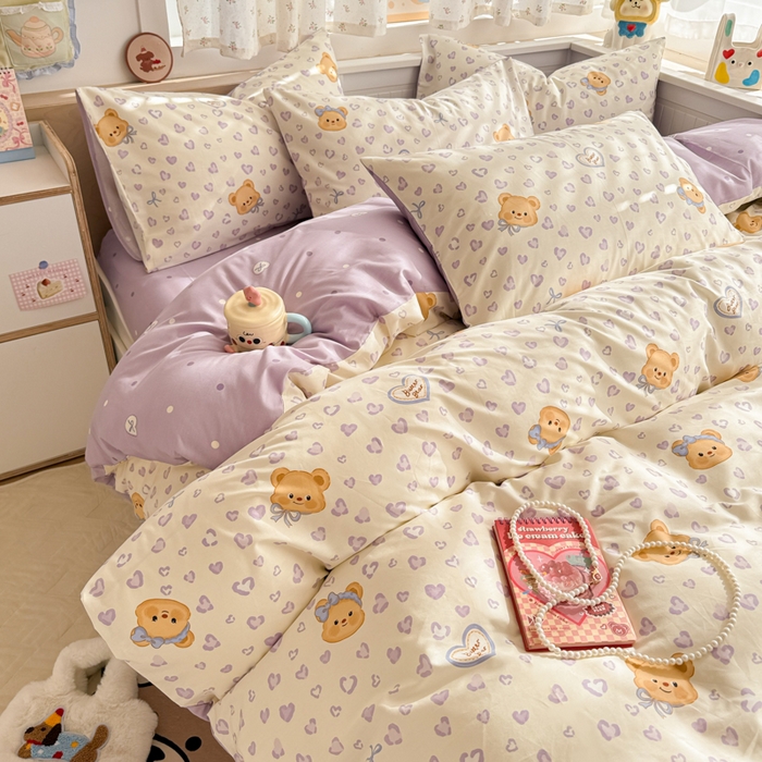 91家纺网 家纺一手货源 找家纺 呗旺鹿 2025新款全棉13372黄油小熊系列四件套 黄油小熊-豹纹