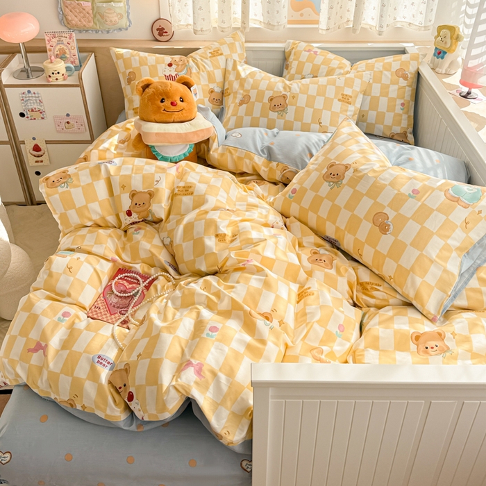 91家纺网 家纺一手货源 找家纺 呗旺鹿 2025新款全棉13372黄油小熊系列四件套 黄油小熊-曲奇