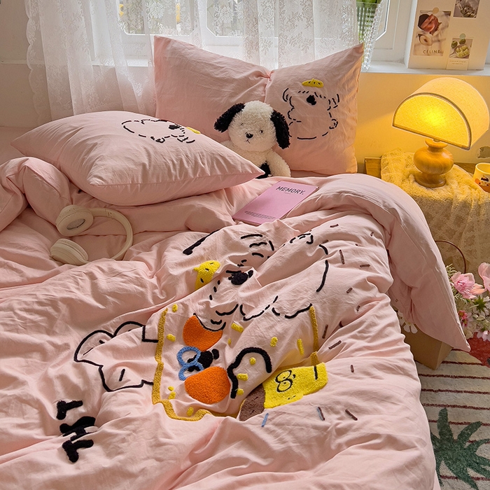 91家纺网 家纺一手货源 找家纺 曼谷家纺 2025新款软糯毛巾绣水洗棉四件套-【买家秀联系微信】专属版权，质检报告 舔狗-粉