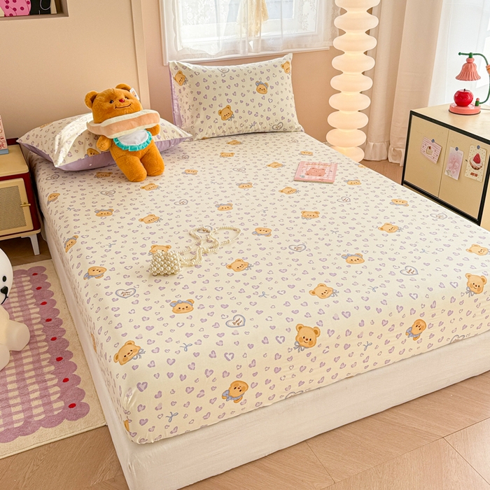 91家纺网 家纺一手货源 找家纺 呗旺鹿 2025新款全棉13372床笠 豹纹小熊