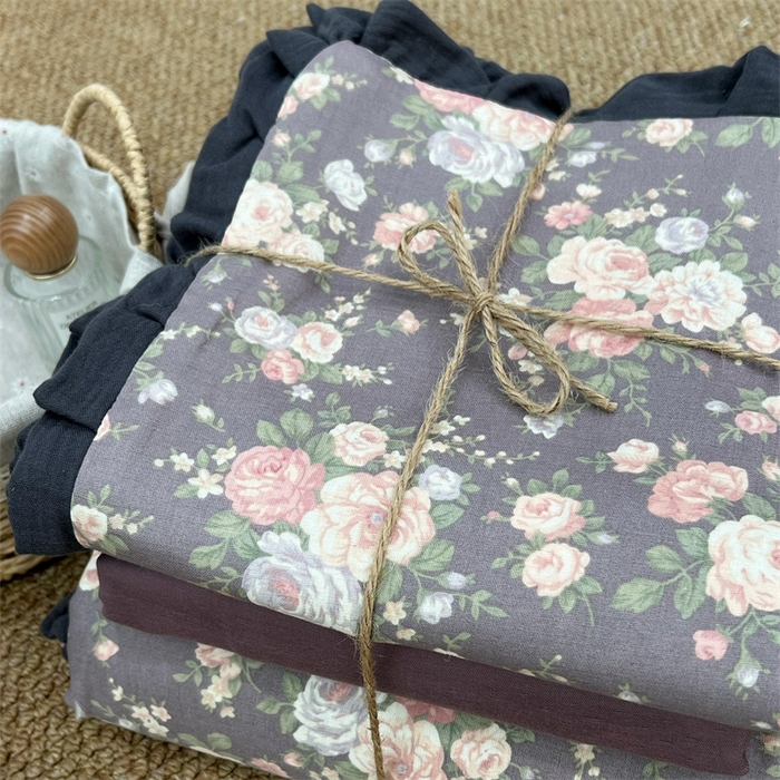 91家纺网 家纺一手货源 找家纺 荣轩 2024新款全棉印花双层纱四件套 皱皱纱花边款 花边衣裳-紫