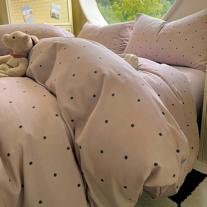 91家纺网 家纺一手货源 找家纺 2025新款针织棉双层纱四件套 豆蔻