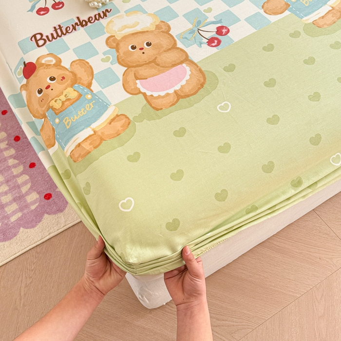 91家纺网 家纺一手货源 找家纺 呗旺鹿 2025新款全棉13372床笠 奶油小熊