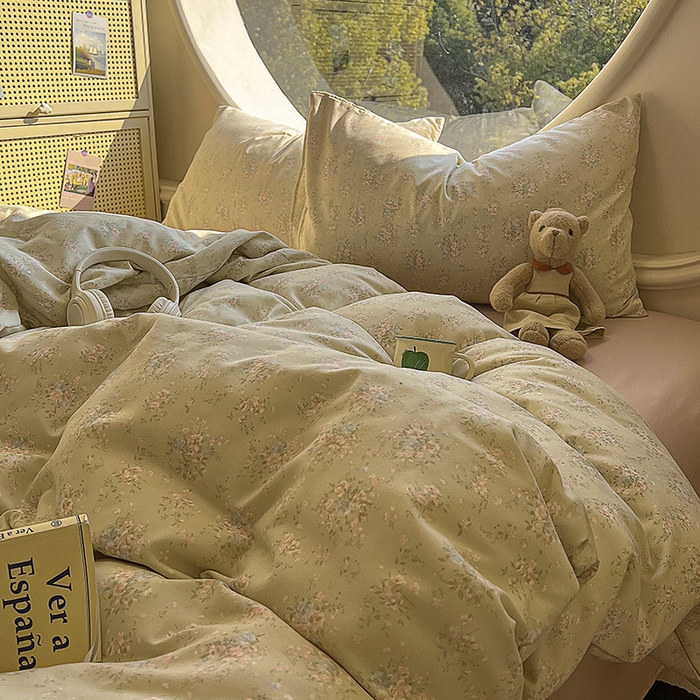 91家纺网 家纺一手货源 找家纺 2025新款针织棉双层纱四件套 堇色