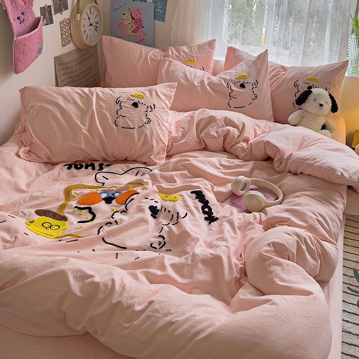 91家纺网 家纺一手货源 找家纺 曼谷家纺 2025新款软糯毛巾绣水洗棉四件套-【买家秀联系微信】专属版权，质检报告 舔狗-粉