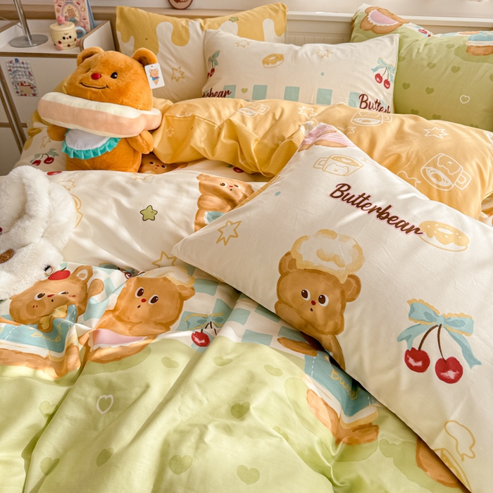 91家纺网 家纺一手货源 找家纺 呗旺鹿 2025新款全棉13372黄油小熊系列四件套 黄油小熊-奶油