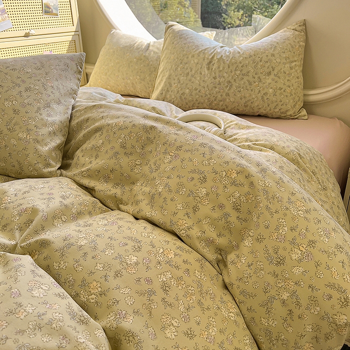 91家纺网 家纺一手货源 找家纺 2025新款针织棉双层纱四件套 花菲花