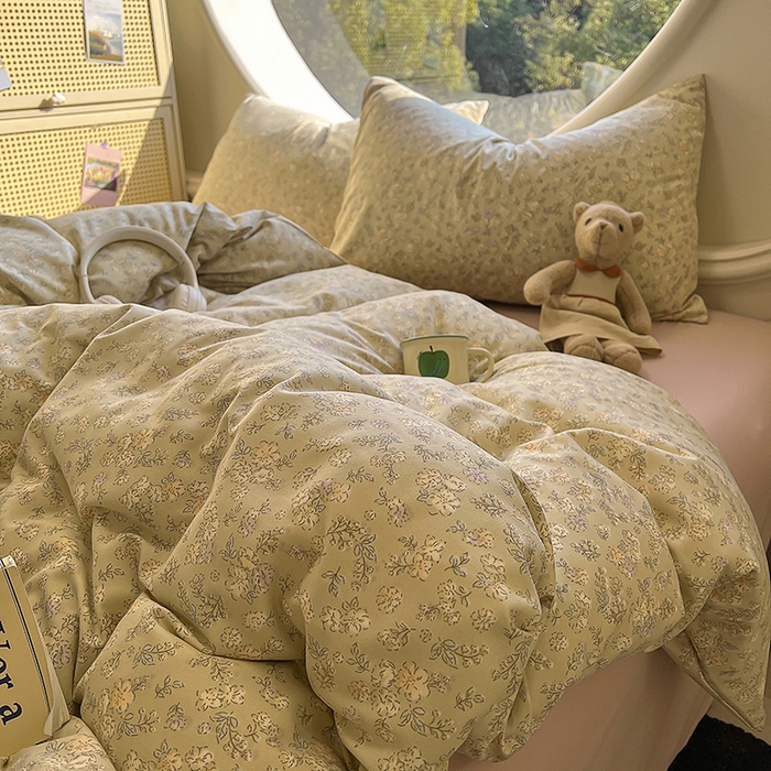 91家纺网 家纺一手货源 找家纺 2025新款针织棉双层纱四件套 花菲花