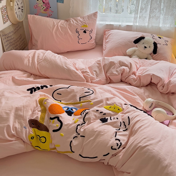 91家纺网 家纺一手货源 找家纺 曼谷家纺 2025新款软糯毛巾绣水洗棉四件套-【买家秀联系微信】专属版权，质检报告 舔狗-粉