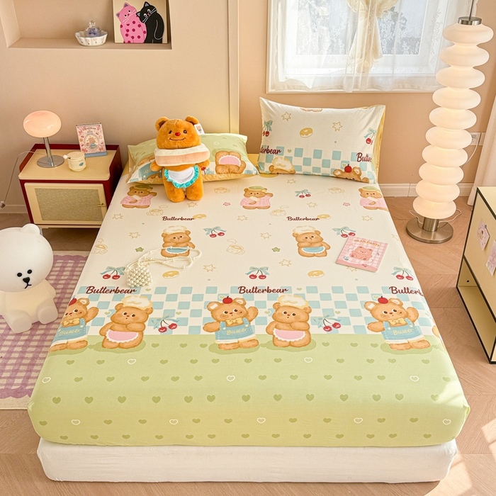 91家纺网 家纺一手货源 找家纺 呗旺鹿 2025新款全棉13372床笠 奶油小熊