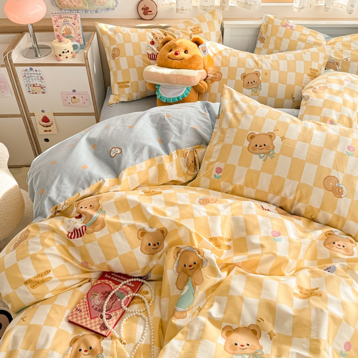 91家纺网 家纺一手货源 找家纺 呗旺鹿 2025新款全棉13372黄油小熊系列四件套 黄油小熊-曲奇