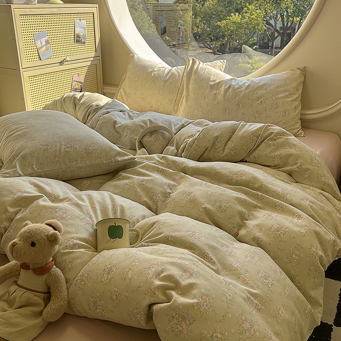 91家纺网 家纺一手货源 找家纺 2025新款针织棉双层纱四件套 堇色