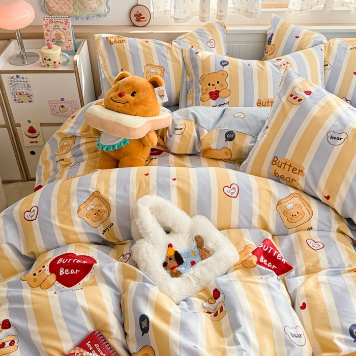 91家纺网 家纺一手货源 找家纺 呗旺鹿 2025新款全棉13372黄油小熊系列四件套 黄油小熊-吐司