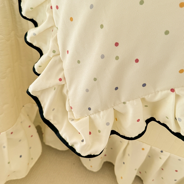 91家纺网 家纺一手货源 找家纺 韩约家纺 2025新款1针织双层纱花边款床盖四件套 奶油波波（花边款）