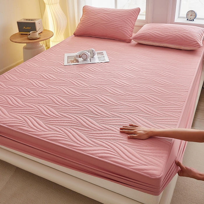 91家纺网 家纺一手货源 找家纺 盛眠 2025新款水洗棉夹棉床笠-云漾 云漾-豆沙