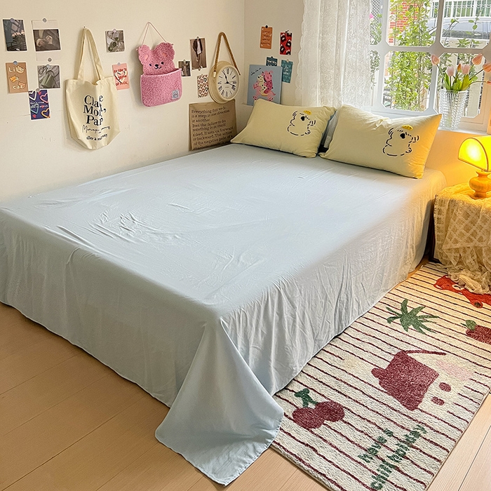 91家纺网 家纺一手货源 找家纺 曼谷家纺 2025新款软糯毛巾绣水洗棉四件套-【买家秀联系微信】专属版权，质检报告 舔狗-芝士天蓝