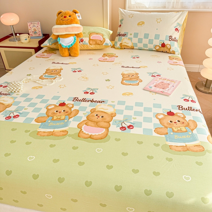 91家纺网 家纺一手货源 找家纺 呗旺鹿 2025新款全棉13372床笠 奶油小熊