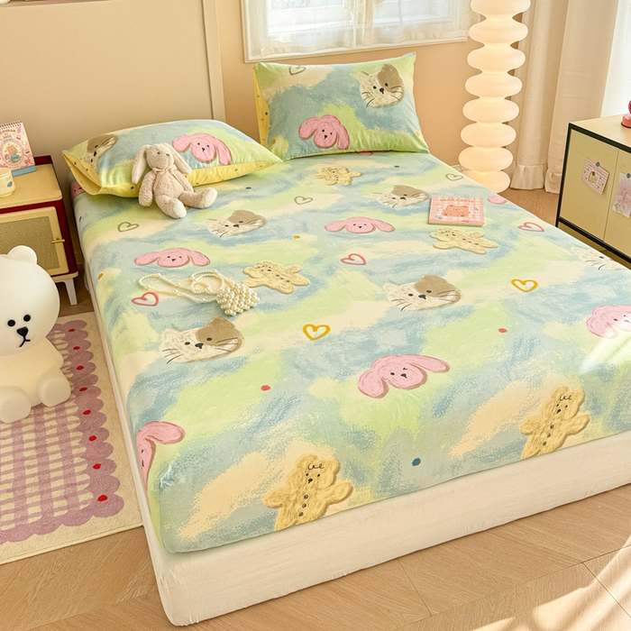 91家纺网 家纺一手货源 找家纺 呗旺鹿 2025新款全棉13372床笠 油画慕斯猫