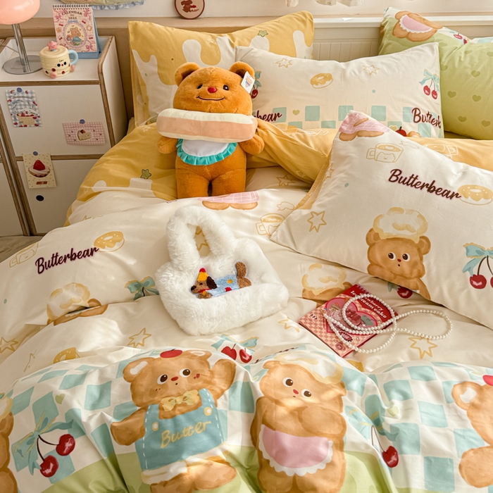 91家纺网 家纺一手货源 找家纺 呗旺鹿 2025新款全棉13372黄油小熊系列四件套 黄油小熊-奶油