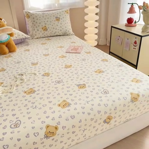 91家纺网 家纺一手货源 找家纺 呗旺鹿 2025新款全棉13372床笠 豹纹小熊